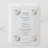 Invitation Formal Elegant Script Faux Embossed Roses Wedding  (Devant)