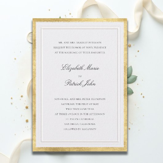 Invitation Formal Elevated Gold Pearl Modern Classic Wedding