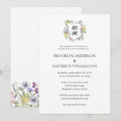 Invitation Formal Floral Monogram Crest Wedding (Devant / Derrière)