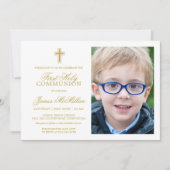 Invitation Formal Gold White First Communion Photo Boy (Devant)