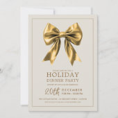 Invitation Formal Holiday Dinner Party Gold Satin Bow (Devant)