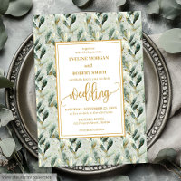 Formal Hunter Green Gold Foliage Mariage Invite
