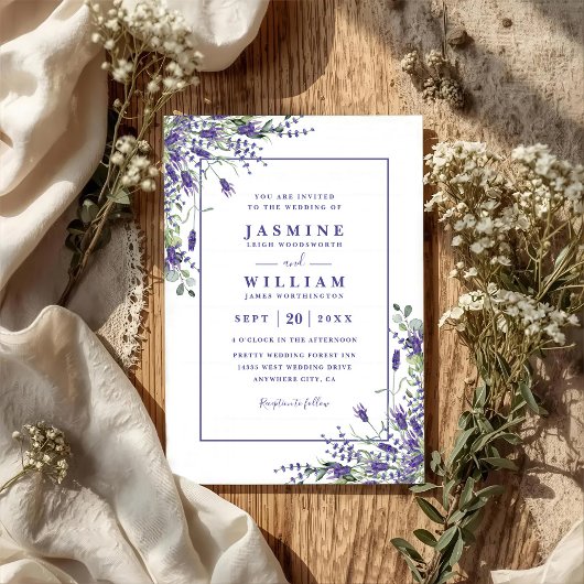 Invitation Formal Lavender Eucalyptus Budget QR Code Wedding
