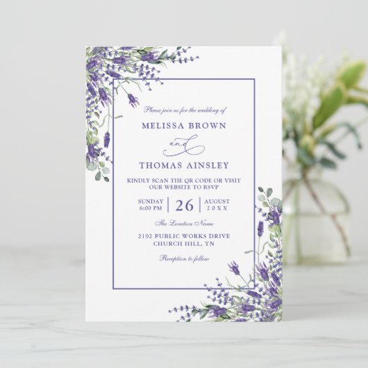 Invitation Formal Lavender Eucalyptus Budget QR Code Wedding (Debout devant)