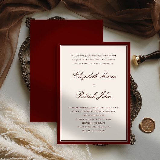 Invitation Formal Modern Classic Deep Burgundy Frame Wedding