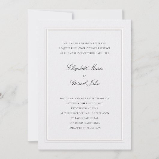 Invitation Formal Modern Classic Elevated Frame Pearl Wedding (Devant)