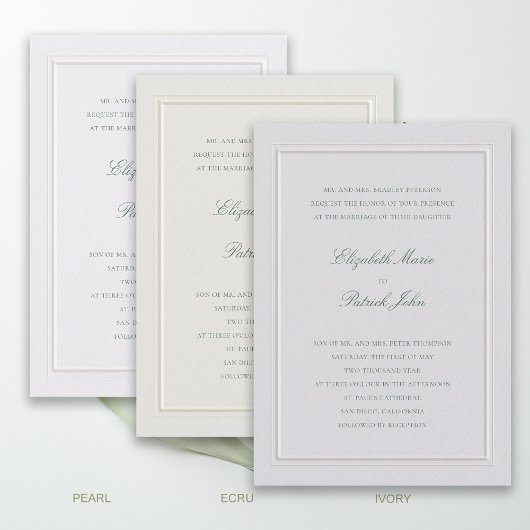 Invitation Formal Modern Classic Elevated Green Ivory Wedding