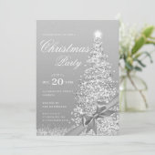 Invitation Formal Silver Winter Christmas Tree Bow Holiday (Debout devant)