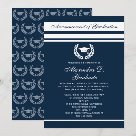 Invitation Formal Stripes College Lycée Graduation (Devant / Derrière)