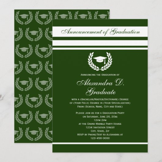 Invitation Formal Stripes College Lycée Graduation (Devant / Derrière)