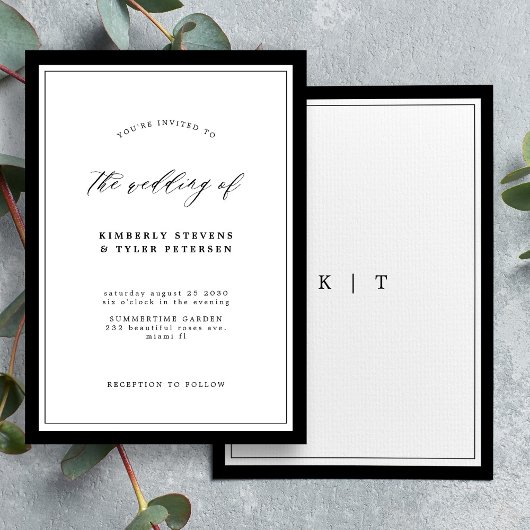 Invitation Format monogrammed élégant noir et blanc mariage