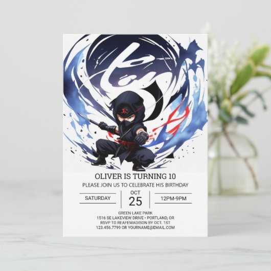 Invitation Formation moderne Ninja Anniversaire (Debout devant)
