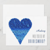 Invitation Forme de coeur bleu Serez-vous ma servante d'honne (Devant / Derrière)