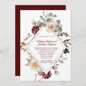 Invitation Forme de diamant des fleurs d'hiver - Mariage de B (Devant / Derrière)