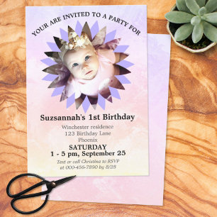 Invitation Forme de fleur Photo Pastel Aquarelle Modèle