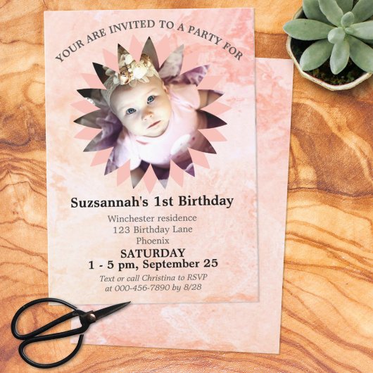 Invitation Forme de fleur Photo Pastel Aquarelle Modèle