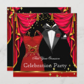 Invitation Forme Party Elégant Tuxedo Red Dress Événement (Devant / Derrière)