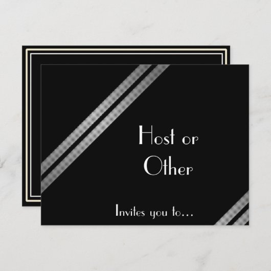Invitation Forme rayée noire blanche et grise (Devant / Derrière)