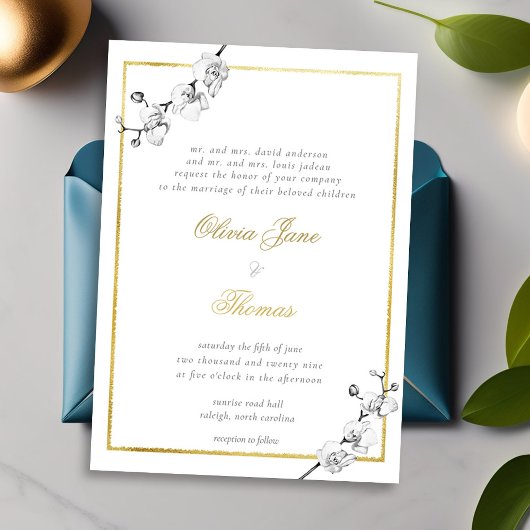 Invitation Forme traditionnelle Gold Frame Simple Art Mariage