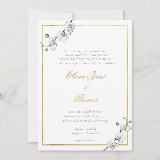 Invitation Forme traditionnelle Gold Frame Simple Art Mariage (Devant)
