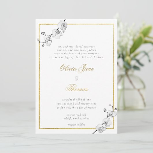 Invitation Forme traditionnelle Gold Frame Simple Art Mariage (Debout devant)