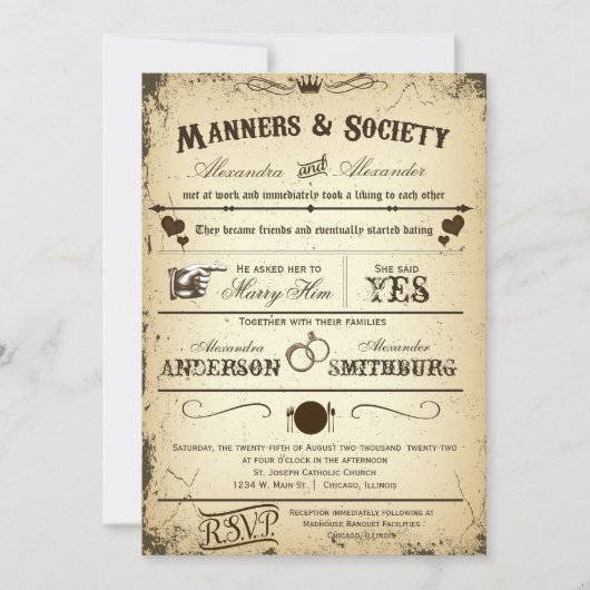 Invitation formel 2 de mariage d'intrigue vintage (Devant)