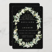 Invitation Formel Elegant Black Snowberry+Eucalyptus Mariage (Devant / Derrière)