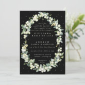 Invitation Formel Elegant Black Snowberry+Eucalyptus Mariage (Debout devant)