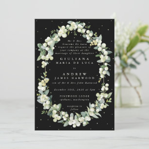 Invitation Formel Elegant Black Snowberry+Eucalyptus Mariage