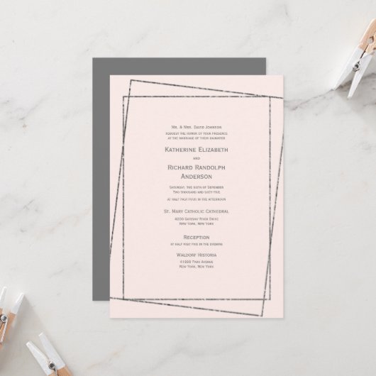 Invitation Formel & Elegant Blush & Silver Mariage (Devant/Arrière en situation)
