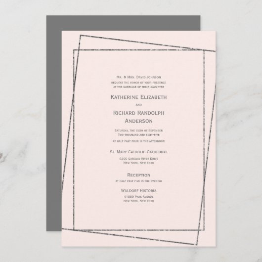 Invitation Formel & Elegant Blush & Silver Mariage (Devant / Derrière)