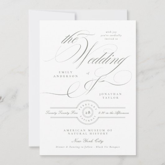 Invitation Formel Elegant Grey Mariage vert | Détails Retour (Devant)