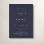 Invitation Formel Elegant Marine Bleu Plusieurs emplacements<br><div class="desc">Invitation de mariage formelle et élégante avec suffisamment d'espace pour deux emplacements mariages ou des lieux de réception,  arrière - plan bleu marine classe et typographie élégante.</div>