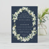 Invitation Formel Elegant Marine Snowberry+Eucalyptus Mariage (Debout devant)