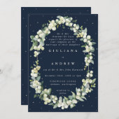 Invitation Formel Elegant Marine Snowberry+Eucalyptus Mariage (Devant / Derrière)