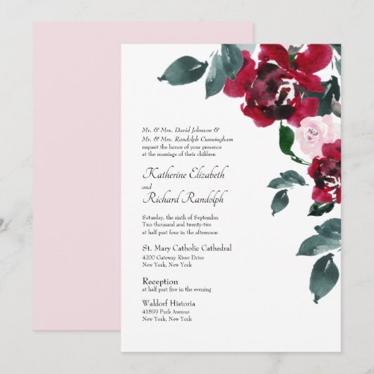 Invitation Formel Élégant rose Rose Rose Rose Mariage Floral (Devant / Derrière)