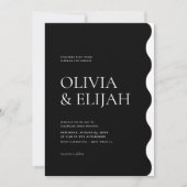 Invitation Formel Noir & Blanc Moderne Mariage Wavy (Devant)