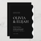 Invitation Formel Noir & Blanc Moderne Mariage Wavy (Devant / Derrière)