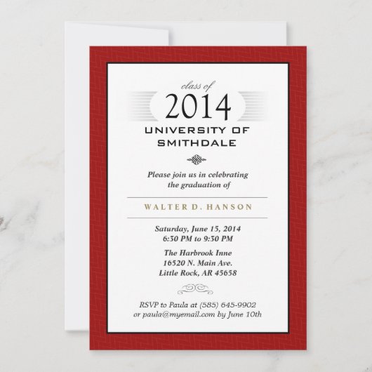 Invitation formel noir et blanc rouge de fête de (Devant)