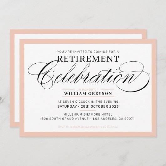 Invitation FORMEL PARTI DE RETRAITE moderne rose vif (Devant / Derrière)