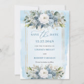 Invitation Formel Pastel Bleu Blanc Or Floral Enregistrer La (Devant)