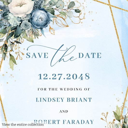 Invitation Formel Pastel Bleu Blanc Or Floral Enregistrer La
