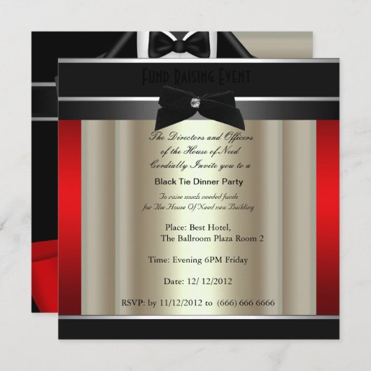 Invitation Formelle Black Cravate Dîner (Devant / Derrière)