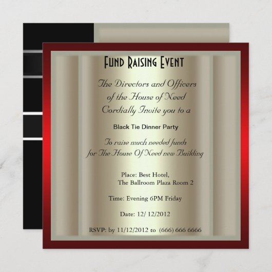 Invitation Formelle Black Cravate Dîner (Devant / Derrière)