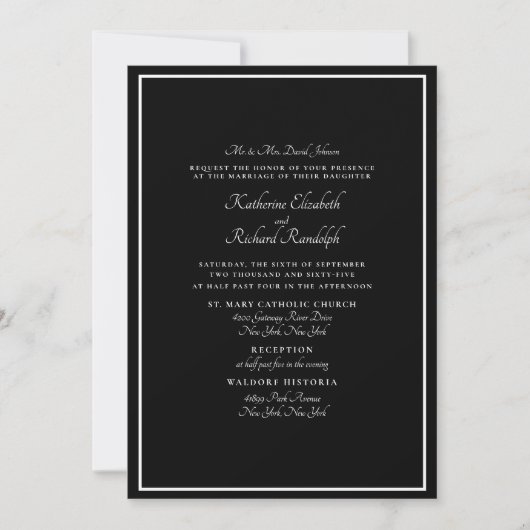 Invitation formelle de mariage noir pour les paren (Devant)