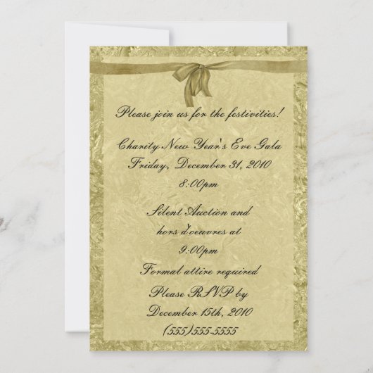 Invitation formelle de Nouvel An en feuille d'or (Dos)
