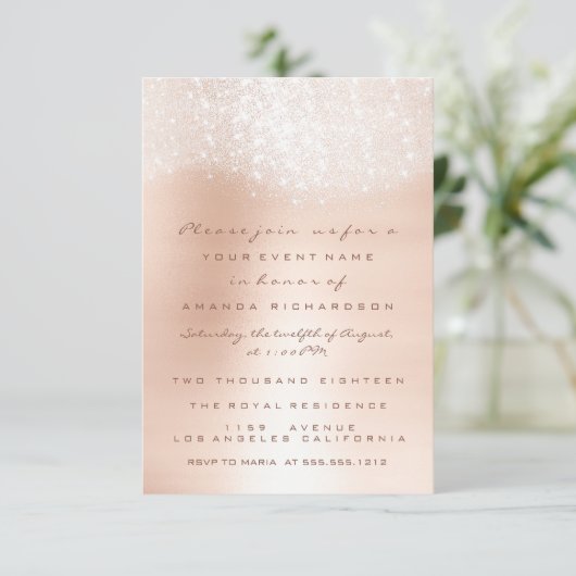 Invitation formelle pailletée dégradé or rose scin (Debout devant)