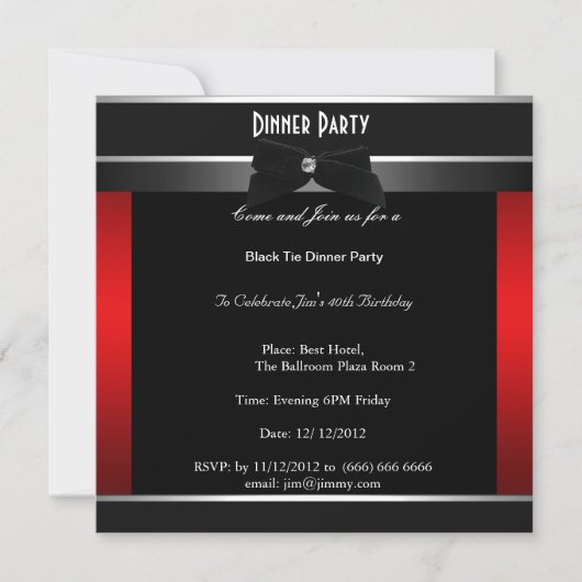 Invitation Formelle Soirée d'Anniversaire en Noir (Devant)