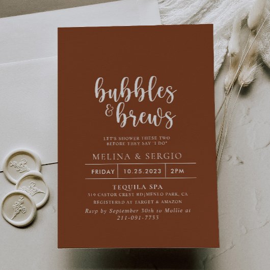 Invitation Formelle Terracotta Bubbles & Brews Douche nuptial