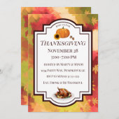 Invitation Formellement Thanksgiving automne Feuilles dinde (Devant / Derrière)